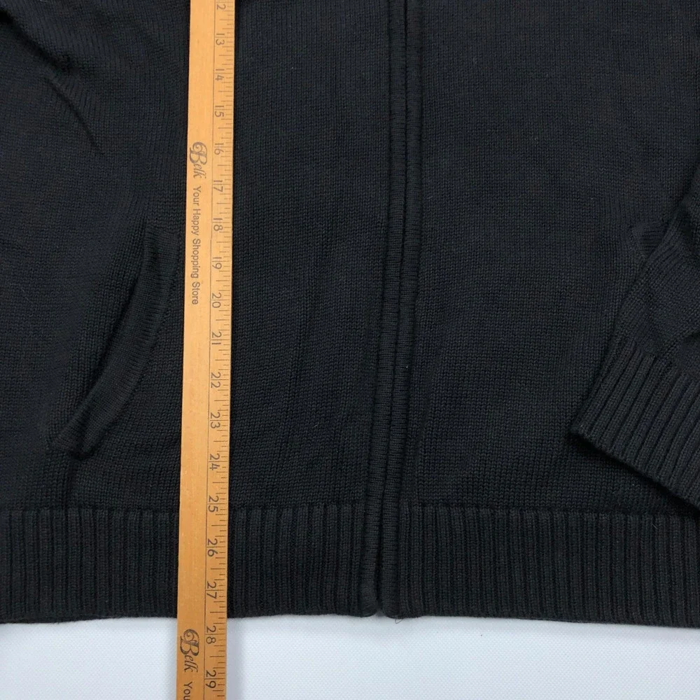 LL Bean Mens XL Full Zip Cotton Cardigan Sweater Black Mock Neck